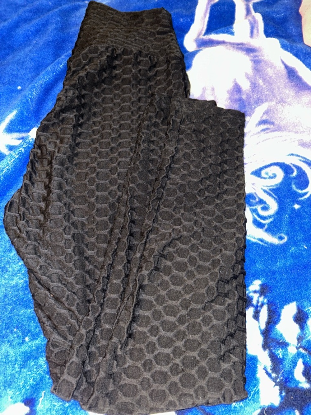 Black Honeycomb Textured Leggings